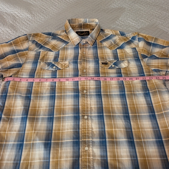 Howler Brothers Blue and Tan Plaid Pearl Snap Short Shirt Sleeve XL - Picture 2 of 8